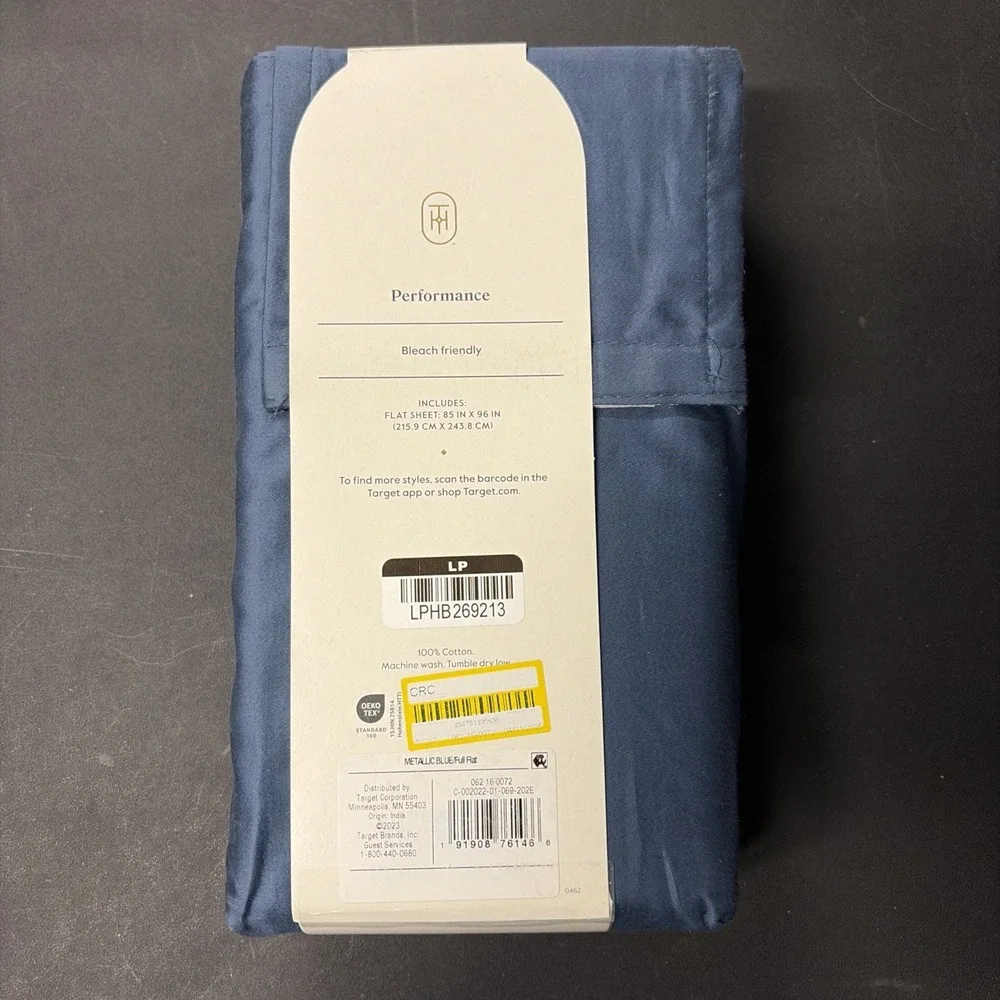 Full 400 Thread Count Performance Flat Sheet Metallic Blue Threshold Cotton 0568